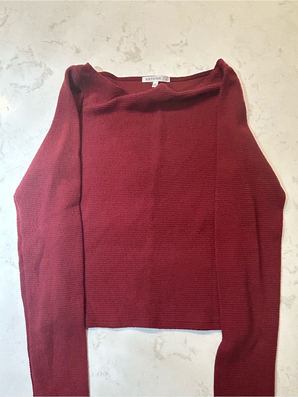 ANTISTAR Women's Burgundy Boatneck Ribbed Knit Long Sleeve Top